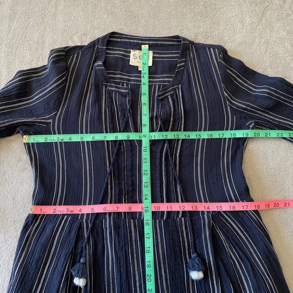 Sea New York Dress 6 Blue Striped Boho Coastal Midi Cottage Peasant Classic - Picture 12 of 14